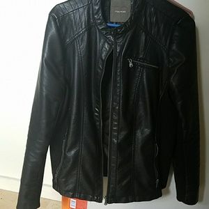Faux leather jacket with mesh panels